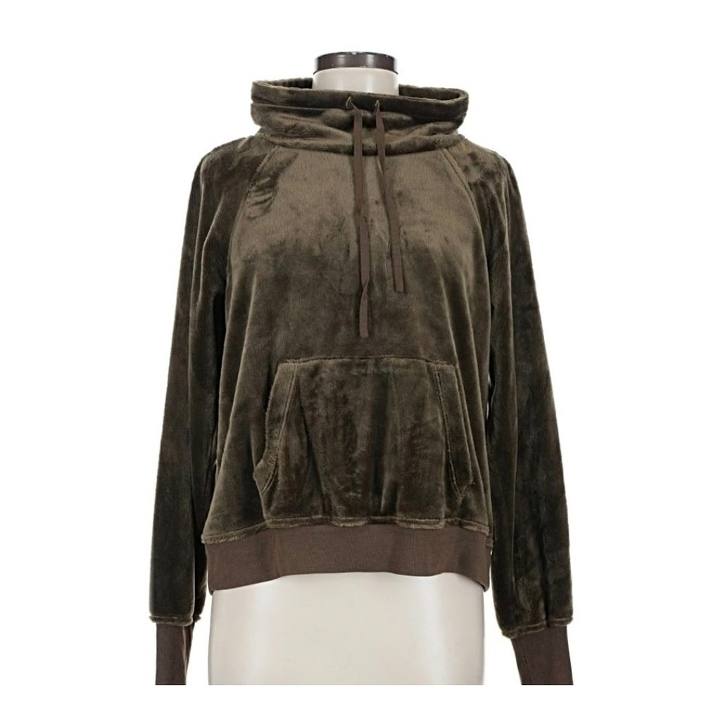 Sunday in Brooklyn Brown Velour Cowl Neck Hoodie Pullover Sweatshirt Womens M
